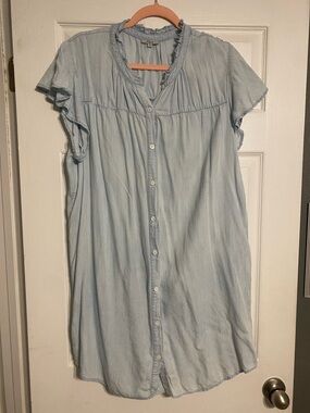 Rails Light Blue Ruffle-Neck Blouse